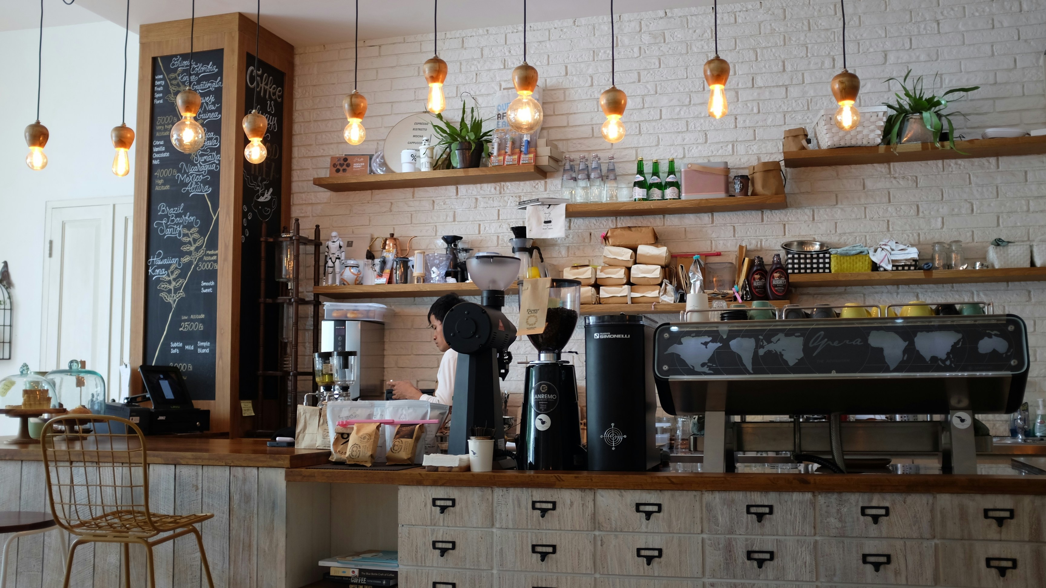 Warm wooden interior details under dim evening lighting